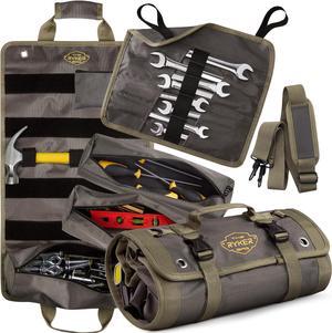 The Ryker Bag PRO Official Tool Roll Organizer  4 Detachable Tool Pouches + Wrench Organizer, Heavy Duty Tool Bags for men + women Roll Up Tool Bag for Mechanic/Electrician Tools Storage