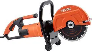 VEVOR Electric Concrete Saw, 9 in Circular Saw Cutter with 3.5 in Cutting Depth, Wet/Dry Disk Saw Cutter Includes Water Line, Pump and Blade, for Stone, Brick, Porcelain, Concrete, 1800W/15A Motor