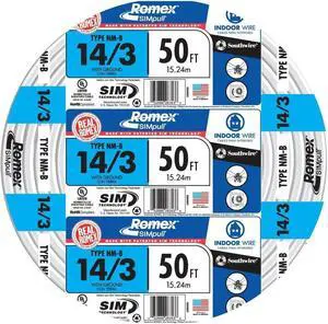 Southwire Romex Brand Simpull Solid Indoor 14/3 W/G NMB Cable 50ft coil - SW# 63946822