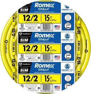 Southwire Romex Brand Simpull Solid Indoor 12/2 W/G NMB Cable 15ft Coil-SW# 28828226