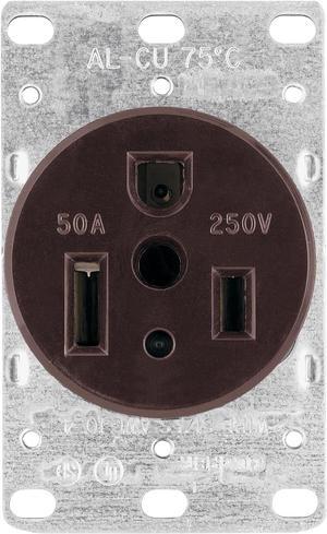 Eaton 1254 50-Amp 2-Pole 3-Wire 250-Volt Heavy Duty Grade Flush Mount Power Receptacle, Brown
