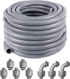 3/4inch 100ft Electrical Conduit Kit,with 5 Straight and 3 Angle Fittings Included,Flexible Non Metallic Liquid Tight Electrical Conduit(3/4" Dia, 100 Feet)