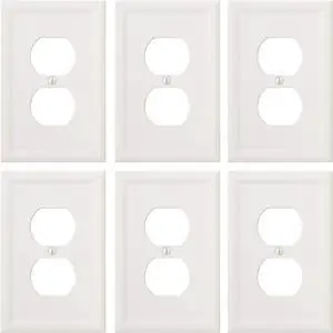 Questech Decor Single Duplex Insulated Electrical Outlet Covers Wall Plate, 1-Gang Single Switch Plate Standard Size Receptacle Cover, Decorative Architectural Cornice, White, 6 Pack