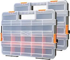 EMENTOL 2PCS Toolbox Organizer Sets, 20 Removable Dividers, Durable Plastic Box, Excellent for Screws, Nuts, Small Parts, 34-Compartment, Black/Orange, 2 Pieces Set EMENTOL 2PCS Toolbox Organizer Sets, 20 Removable Dividers, Durable Plastic Box, Excellent for Screws, Nuts, Small Parts, 34-Compartment, Black/Orange, 2 Pieces Set