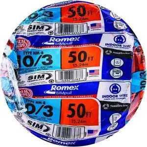 Southwire Romex Brand Simpull Solid Indoor 10/3 W/G NMB Cable 100ft Coil, Orange SW# 63948422