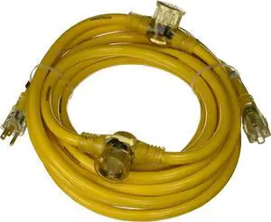 Yellow Jacket 2830 Woods STW Adapter Cord with 3-Outlet Lighted Power Block; 3 12 Awg Bare Conductor; 25 Ft L; Foot; Copper