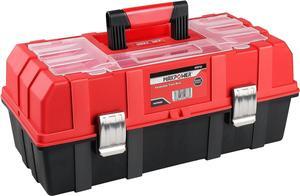 MAXPOWER 17-Inch Tool Box, Three-Layer Folding Plastic Storage Toolbox, Multi-Function Organizer with Tray and Dividers