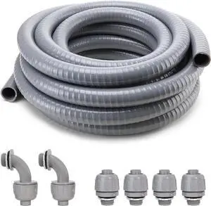 DWALE Liquid-Tight Conduit and Connector Kit,Flexible Non Metallic Liquid Tight Electrical Conduit,1-1/4inch25ft Electrical Conduit Kit,with4 Straight and2 Angle Fittings Included,1-1.4 in. Dia