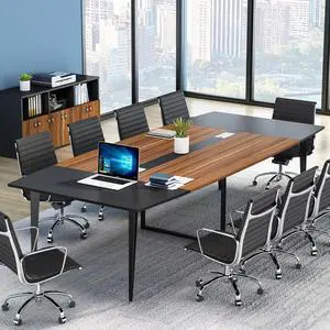 Tribesigns 8FT Conference Table, 94.48L x 47.24W x 29.52H Inches Boat Shaped Meeting Table with Rectangle Grommet, Modern Seminar Boardroom Table for Office Conference Room (8ft, Walnut & Black) Tribesigns 8FT Conference Table, 94.48L x 47.24W x 29.52H Inches Boat Shaped Meeting Table with Rectangle Grommet, Modern Seminar Boardroom Table for Office Conference Room (8ft, Walnut & Black)