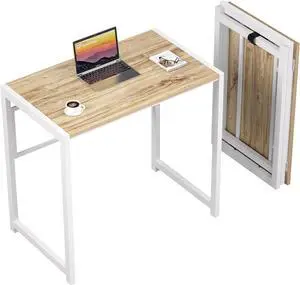 GreenForest Folding Desk for Small Spaces,31.5 in No-Assembly Small Computer Desk for Home Office, Space Saving Foldable Table Study Office Desk,Oak White