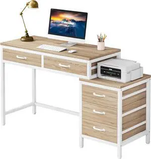 Tribesigns Computer Desk with 5 Drawers, Home Office Desks with Reversible Drawer Cabinet Printer Stand, Industrial PC Desk with Storage, Study Writing Table Workstation for Small Spaces Tribesigns Computer Desk with 5 Drawers, Home Office Desks with Reversible Drawer Cabinet Printer Stand, Industrial PC Desk with Storage, Study Writing Table Workstation for Small Spaces