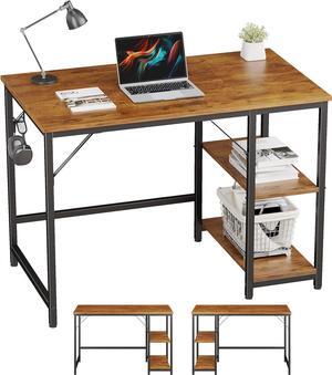 JOISCOPE Home Office Small Gaming Computer Desk with Wooden 2-Tier Removable Storage Shelf, Adjustable Leg Cushions and Splicing Plate,Computer Table for Writing Study Room, 40 x 24in.(Vintage Oak)