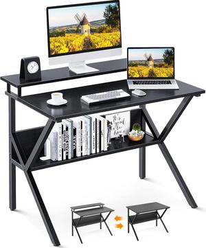 ODK Small Computer Desk, 27.5 Inch, Compact Tiny Study Desk with Storage and Monitor Stand for Home Office, Small Spaces, Black
