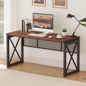 BON AUGURE 60 Inch Computer Desk for Home Office, Industrial Metal Wood Desk, Farmhouse Large Writing Desk, Modern Sturdy Gaming Desk (Rustic Oak)