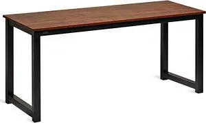 Decoholic Modern Computer Desk 63" Large Workstation Office Desk Computer Table Study Writing Desk for Office Home, with Leg Bars,Industrial Style, Sandalwood Board Black Leg