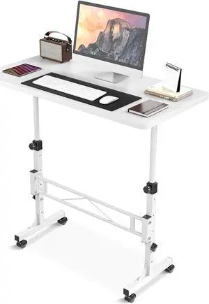 Small Standing Desk Adjustable Height, Mobile Stand Up Desk with Wheels, 32 Inch Portable Rolling Desk Small Computer Desk, Portable Laptop Desk Standing Table Sit Stand White