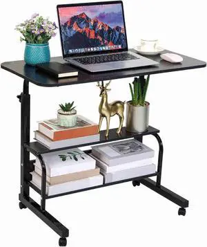 Home Office Study Desk Corner Desk for Small Space Rolling Desk Mobile Computer Desk Portable Desk for Bedrooms Adjustable Desk Writing Desk with Storage Gaming Table Size 31.5x15.7 Incn Pure Black