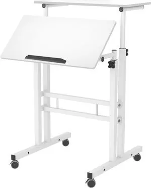 DlandHome 23.6IN Rolling Standing Desk with Wheels Adjustable Height, White DlandHome 23.6IN Rolling Standing Desk with Wheels Adjustable Height, White