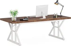 LITTLE TREE 70.8-Inch Large Executive Desk, Modern Computer Office Desk, Wooden Writing Desk Study Table for Home Office LITTLE TREE 70.8-Inch Large Executive Desk, Modern Computer Office Desk, Wooden Writing Desk Study Table for Home Office
