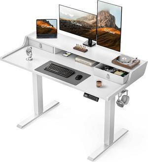 ErGear Electric Standing Desk with Drawers, 48 x 24 Gaming Desk with Monitor Stand, C-Clamp Mount Compatible, Home Office Height-Adjustable Desk with Storage Shelf, 4 Preset Heights, White, EGESD36W