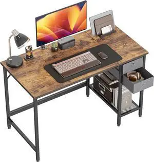 Cubiker Computer Home Office Desk with Drawers, 40 Inch Small Desk Study Writing Table, Modern Simple PC Desk, Rustic Brown