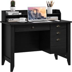 GOFLAME 48 Computer Desk with Hutch, Vintage Home Office Desk with Storage Drawers & Shelves, Space Saving Laptop PC Table, Wooden Study Writing Workstation, Black