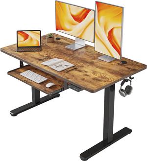 FEZIBO Standing Desk with Keyboard Tray, 48 × 24 Inches Electric Height Adjustable Desk, Sit Stand Up Desk, Computer Office Desk, Rustic Brown