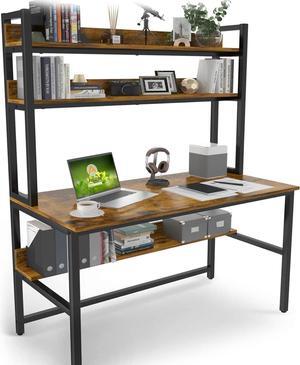 Aquzee Computer Desk with Hutch & Bookshelf, Home Office Desk with Space Saving Design, Metal Legs Industrial Table with Upper Storage Shelves for Study Writing/Workstation, 47 Inches Rustic