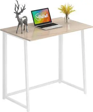 4NM 31.5" Folding Desk, Simple Assembly Computer Desk Study Writing Table for Small Space Offices/Home - Natural and White