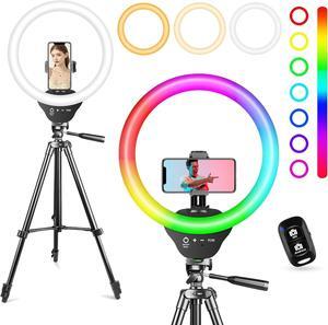 Sensyne 10'' RGB Ring Light with 50'' Extendable Tripod Stand, Circle Lights with Phone Holder for Live Stream/Makeup/YouTube Video/TikTok, Compatible with All Phones