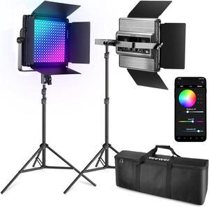 NEEWER 2 Pack RGB1200 LED Video Light with APP/2.4G Control, 60W Photography Video Lighting Kit with Stands & Bag, 22000Lux@0.5m/1% Precise Min Dimming/360° RGB/ CRI97+/TLCI98+/2500K-8500K/18 Effects