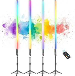 4 Pack 4ft Port Battery Powered Tube Light 120cm Handheld LED RGB Lights Tube with Tripods, 500 Vivid Effects for Video and Photography,Light Painting,YouTube,Video and Dance Club