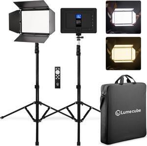 Lume Cube Studio Panel 2-Point Lighting Kit | Edge Lit LED Bicolor Light Panels 3200k - 5600k | Rechargeable Lithium Battery, Adjustable Color, Brightness, 70" Stands, Wireless Remote Included