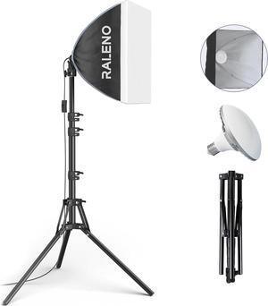 RALENO Softbox Lighting Kit, 16'' x 16'' Photography Studio Equipment with 50W / 5500K / 90 CRI LED Bulb, Continuous Lighting System for Video Recording and Photography Shooting
