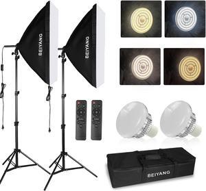 Softbox Lighting Kit Photography Soft Box 20'' X 28'', 85W Studio 6000k Bulb LED Light, 6.7'Light Stand, Remote Set, BEIYANG