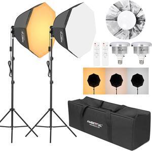 Softbox Photography Lighting Kit,2X AMBITFUL 65cm Softbox Lighting Kit with 2M Tripod Light Stand & 2X 50W 3000-6500K Bi-Color LED Bulb,LED Continuous Lighting for Video Recording/Live Streaming