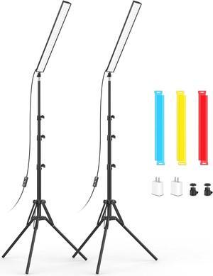 2-Pack LED Video Light Stick with 62.99'' Tripod Stand/Color Filter, 5600K Studio Light Photography Wand Lighting Kit for Game Streaming/Video Recording/Content Creation/Portrait, USB Charger