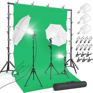 10 x 9.6 ft. Heavy Duty Backdrop Stand / 10 x 20 ft. Green Background Screen / 700W Continuous Output Umbrella Lighting Kit, AGG408