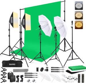 Photography Lighting Softboxes Kit with 8.5x10ft Backdrop Stands,5 Tripod Stands Lighting Soft Box with 3 ColorBackground Screen,Continuous Lighting, Photo Studio Equipment for Video Shoot