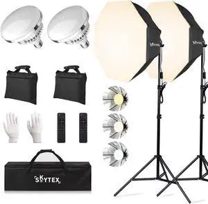 Octa Softbox Lighting Kit, Skytex Upgrade Continuous Photography Lighting Kit with sandbags, 28In Diameter Octa Soft Box | 135W 2700-6400K LED Bulb, Studio Lights for Photo Shooting, Video Recording