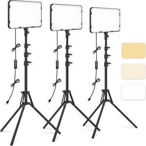 3 Pack LED Video Light with 70'' Extendable Tripod Stand, 2500-8500K Photography Lighting Kit Studio Lights for Live Game Streaming/YouTube Video Recording/TikTok/Podcast/Makeup/Portrait