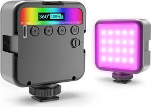 Magnetic RGB Led Video Light LED Camera Light 360° Full Color Portable Photography Lighting Whit 3 Cold Shoe2000mAh Rechargeable CRI 96+/2500-9900K/13 Scene (Black)