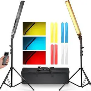 NEEWER Upgraded LED Video Light Stick & 2.4G Remote Kit, 2 Pack Handheld Dimmable 3200K~5600K CRI97+ Video Lighting with Stands/Filters/Bag for YouTube Video Recording Photography Gaming, BH20B Black NEEWER Upgraded LED Video Light Stick & 2.4G Remote Kit, 2 Pack Handheld Dimmable 3200K~5600K CRI97+ Video Lighting with Stands/Filters/Bag for YouTube Video Recording Photography Gaming, BH20B Black