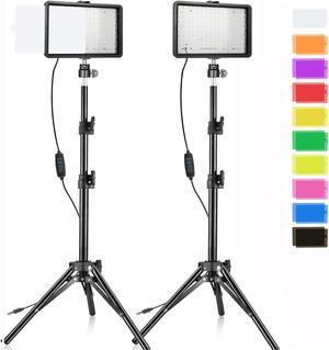 LED Video Light Kit, 2 Pack 7000K Dimmable Streaming Lights USB Key Light Photography Lighting with 9 Color Filters Adjustable Tripod for Photography/Video Recording/Video Conference Lighting