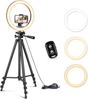 Sensyne 12'' Ring Light with 50'' Extendable Tripod Stand, LED Circle Lights with Phone Holder for Live Stream/Makeup/YouTube Video/TikTok, Compatible with All Phones