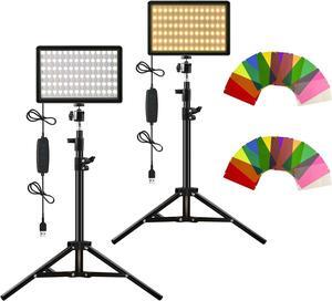 Photography Lighting Kit [2-Pack] - Dimmable LED Video Lights with Tripod Stands and Color Filters for Versatile Filming and Creative Lighting Effects