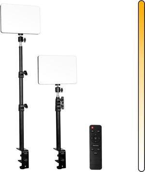 20W 2-Pack RAUBAY LED Video Panel Light with Desk Mount Stand Kit, 3200K-5500K Bi-Colors Key Light with Stand C-Clamp for Live Stream, Video Conferencing, YouTube, TikTok, Make up