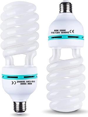 2Pcs 85W Light Bulb 5500K CFL Roas Daylight Spiral Softbox Lighting Kit Bulb in E27/E26 Socket for Photography Photo Box (135w-2p)