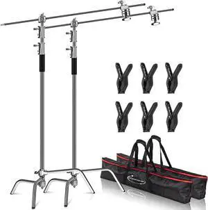 2 Packs Heavy Duty C-Stand Light Stand with 4ft/120cm Holding Arm & Grip Heads for Studio Video Reflector, Monolight and Other Photographic Equipment