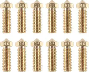 12Pcs 0.6mm Brass Volcano Nozzle M6 3D Printer Thread Nozzles 0.6mm Extra Extruder Nozzles Volcano Hotend Nozzle for 1.75mm Filament 3D Printer Parts